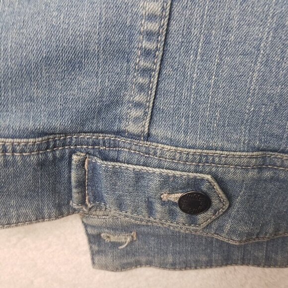 J.Jill Denim Trucker Vest Women L Cotton Blend Wash Blue Distress Pockets - Picture 6 of 13